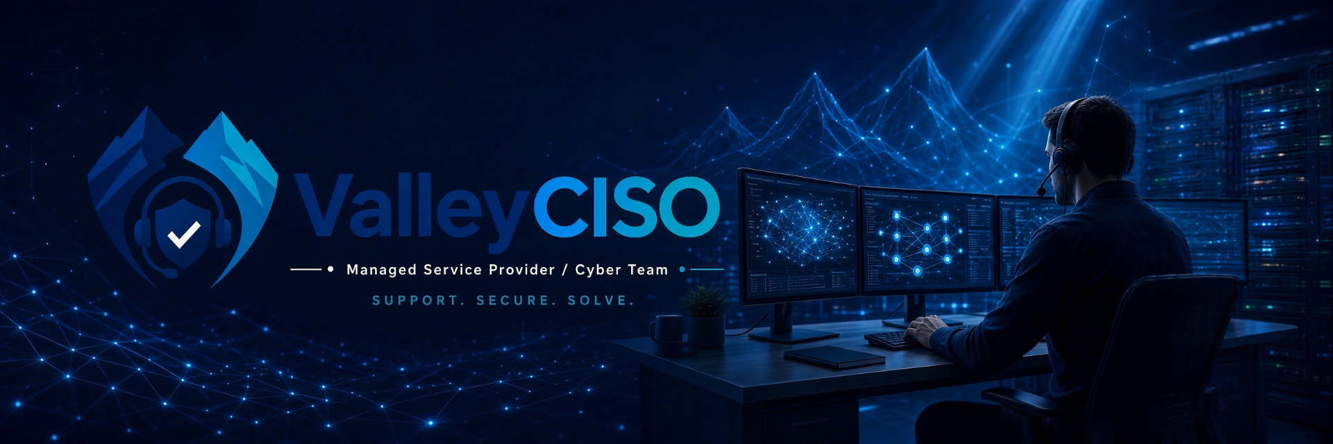 Valley CISO Managed Service Provider and Cyber Team — a technician monitoring client networks
